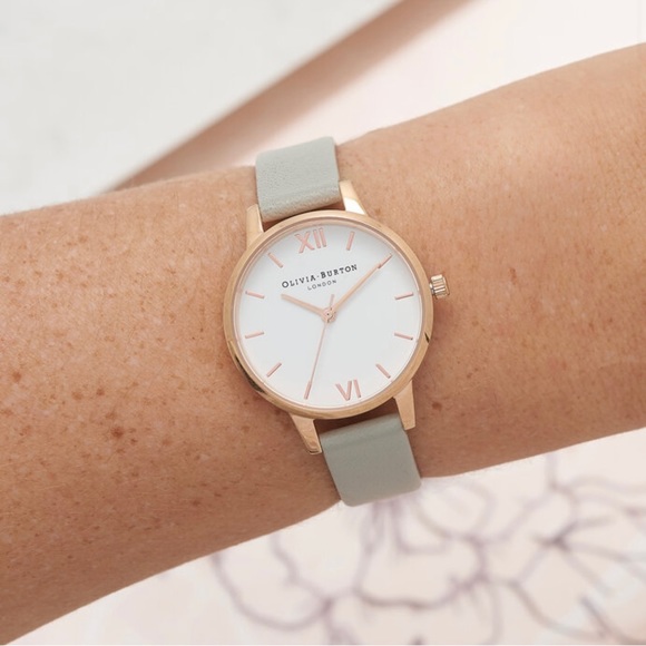 Olivia Burton Rose Gold and Gray Leather Strap Watch - Picture 3 of 11